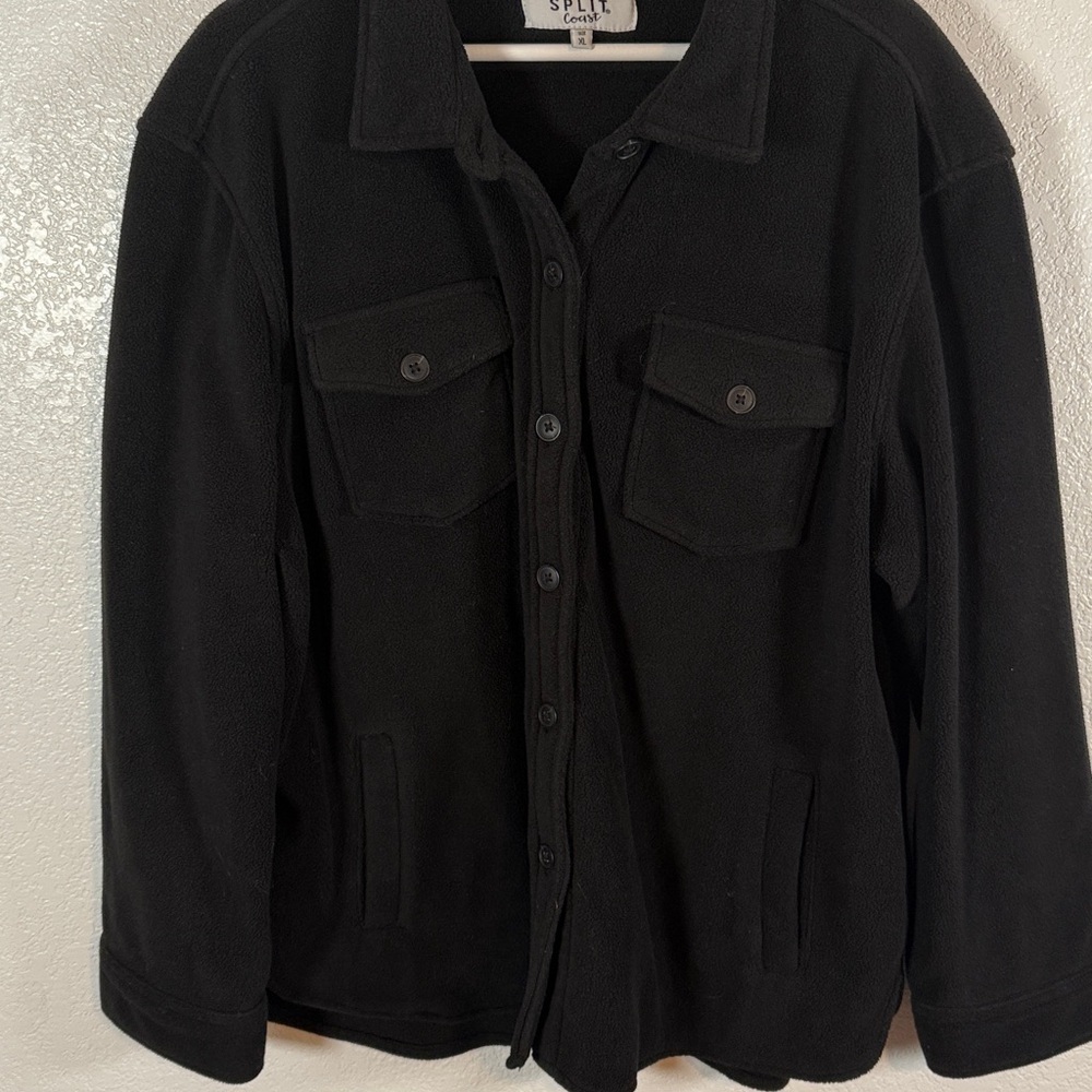 Split Coast Black Fleece Button Down Shacket Cozy… - image 3